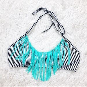 Victoria’s Secret Swim Black White Striped Fringe Bikini Top Small